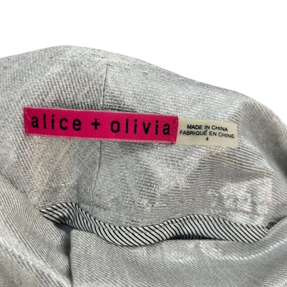 Alice + Olivia Cady Cuff Shorts Linen Blend Low Rise Metallic Silver Size 4 - Picture 8 of 10